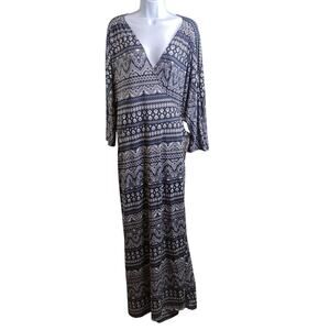 Kiyonna Navy (dark) and White Patterned Maxi Dress